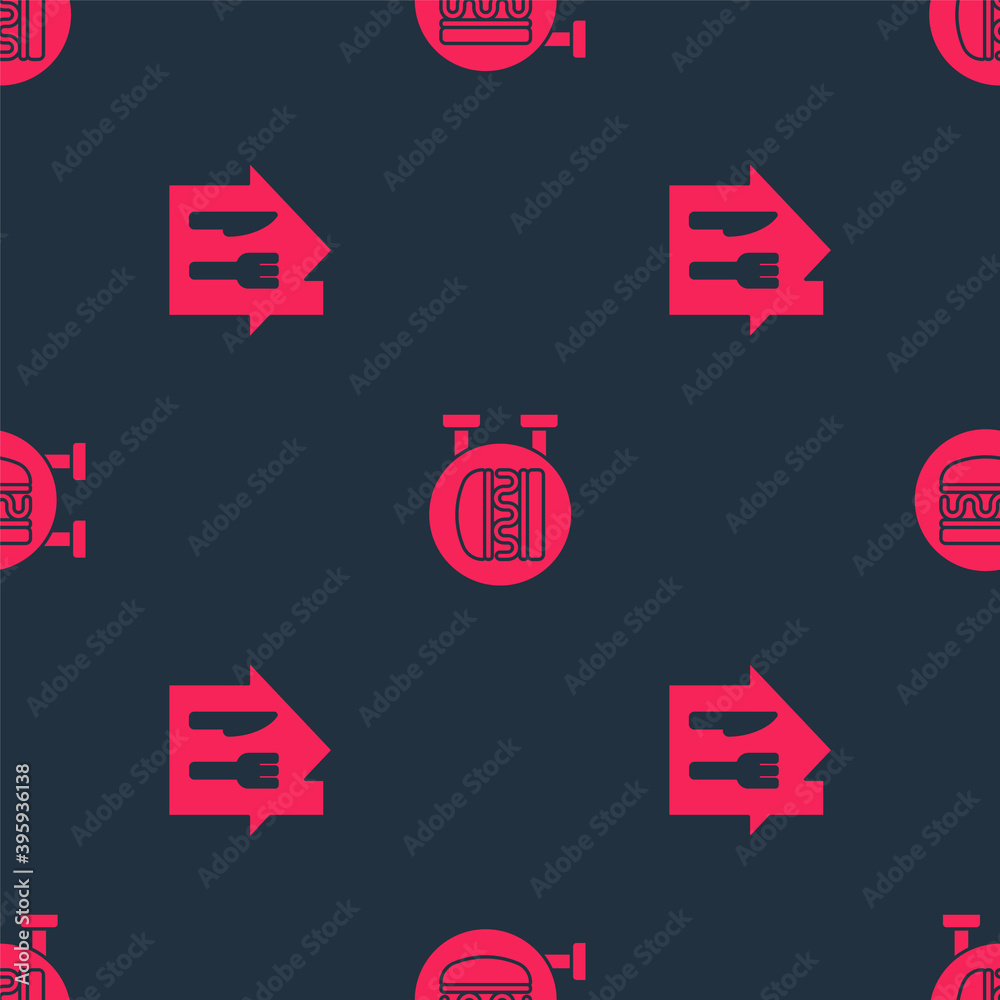 Set Online ordering and delivery and burger on seamless pattern. Vector.