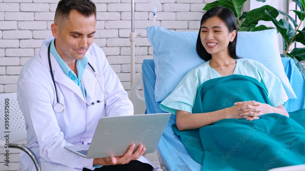 Doctor in professional uniform examining patient at hospital or medical clinic. Health care , medica