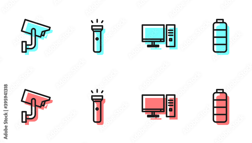 设置线路计算机监视器、安全摄像头、手电筒和电池电量指示灯图标。Vect