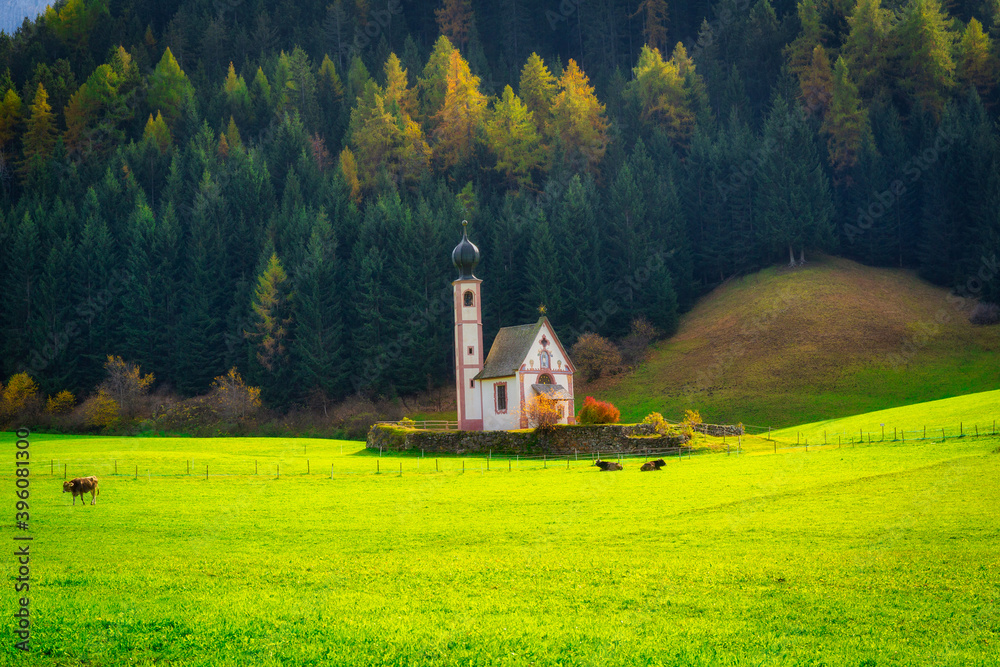 St. Johns in Ranui Chapel in Santa Maddalena. Italy