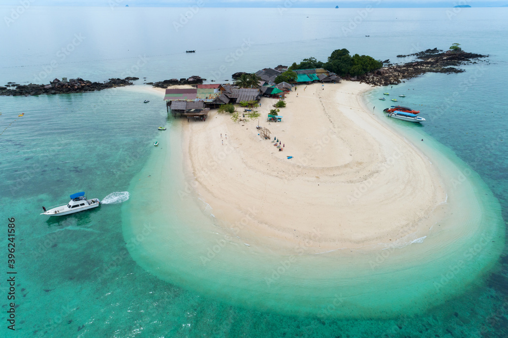 Aerial view drone camera Top down of Amazing small island beautiful tropical sandy beach landscape s