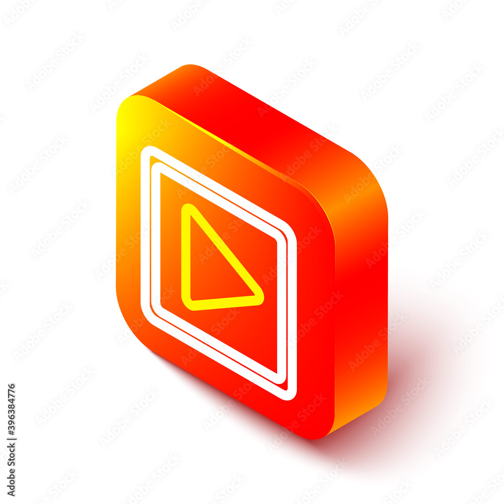 Isometric line Play in square icon isolated on white background. Orange square button. Vector Illust