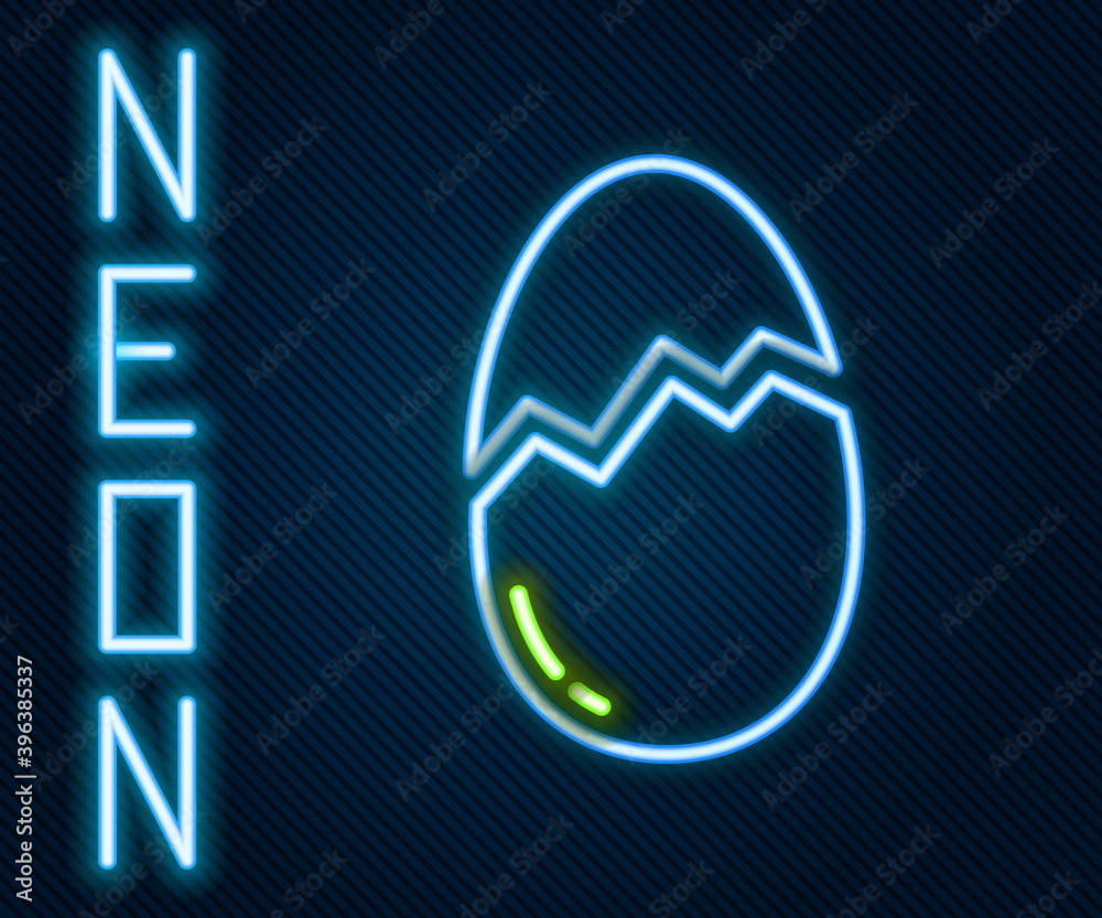 Glowing neon line Broken egg icon isolated on black background. Happy Easter. Colorful outline conce