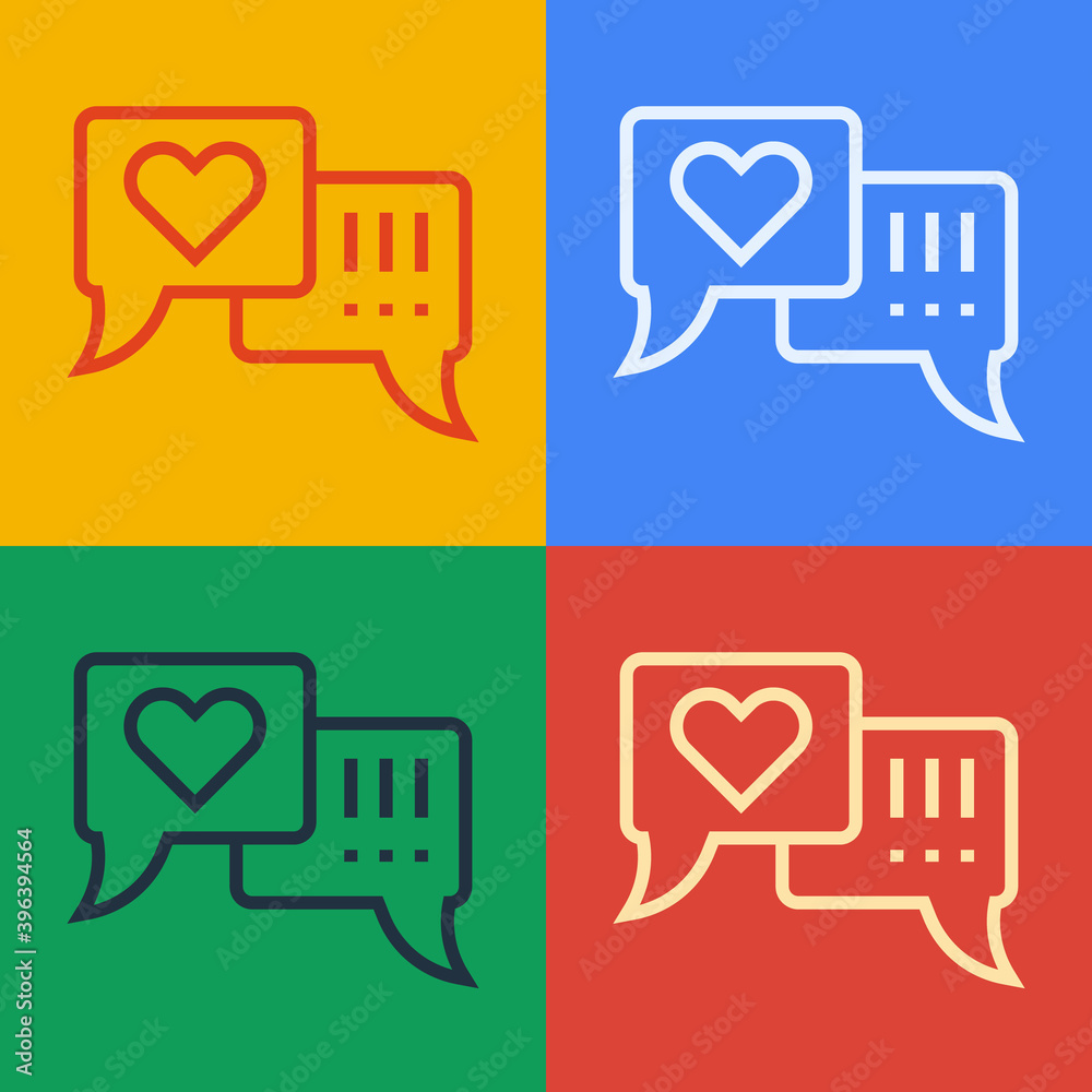 Pop art line Heart in speech bubble icon isolated on color background. Vector.