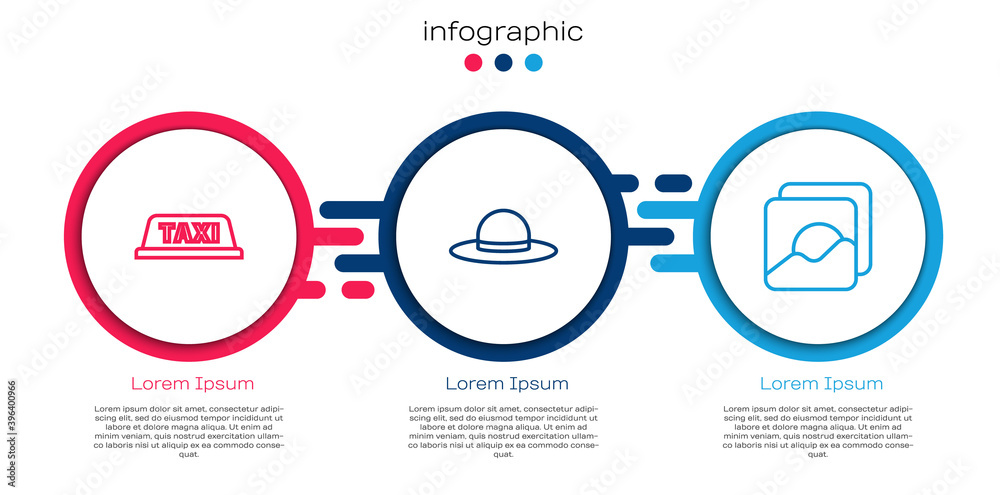 出租车车顶，优雅的女士帽子和照片。商业信息图表模板。矢量。