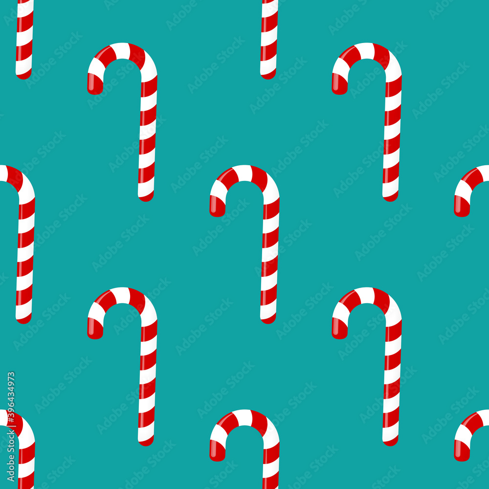 Sweet candy cane seamless pattern background. Decoration for the new year. Vector Illustration