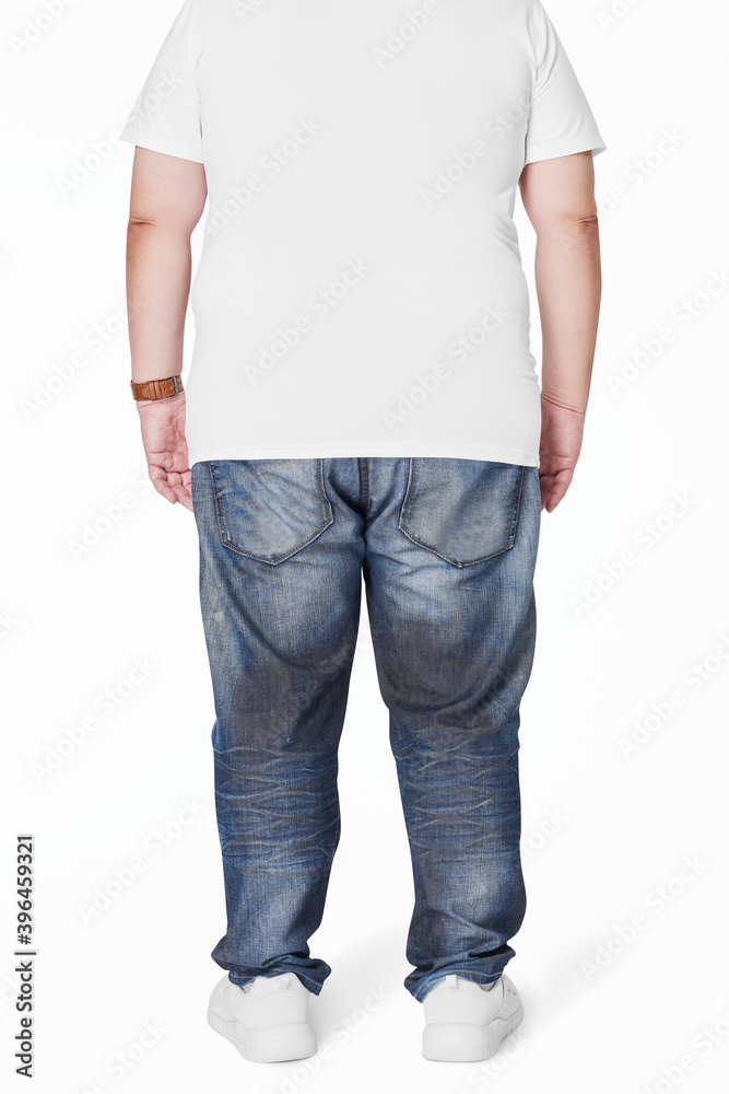 Men's white t-shirt and jeans plus size fashion