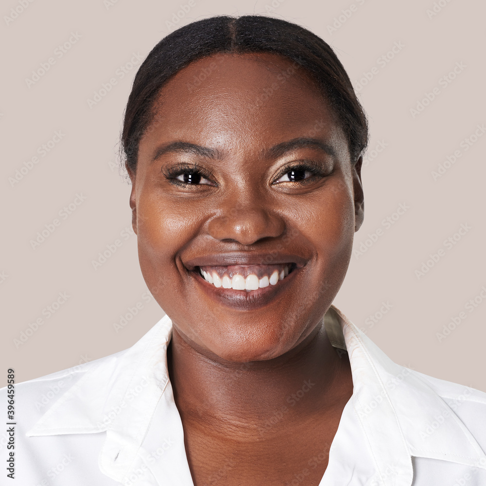 Attractive plus size model in white shirt apparel