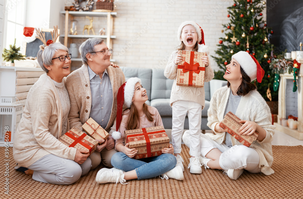 family celebrating Christmas