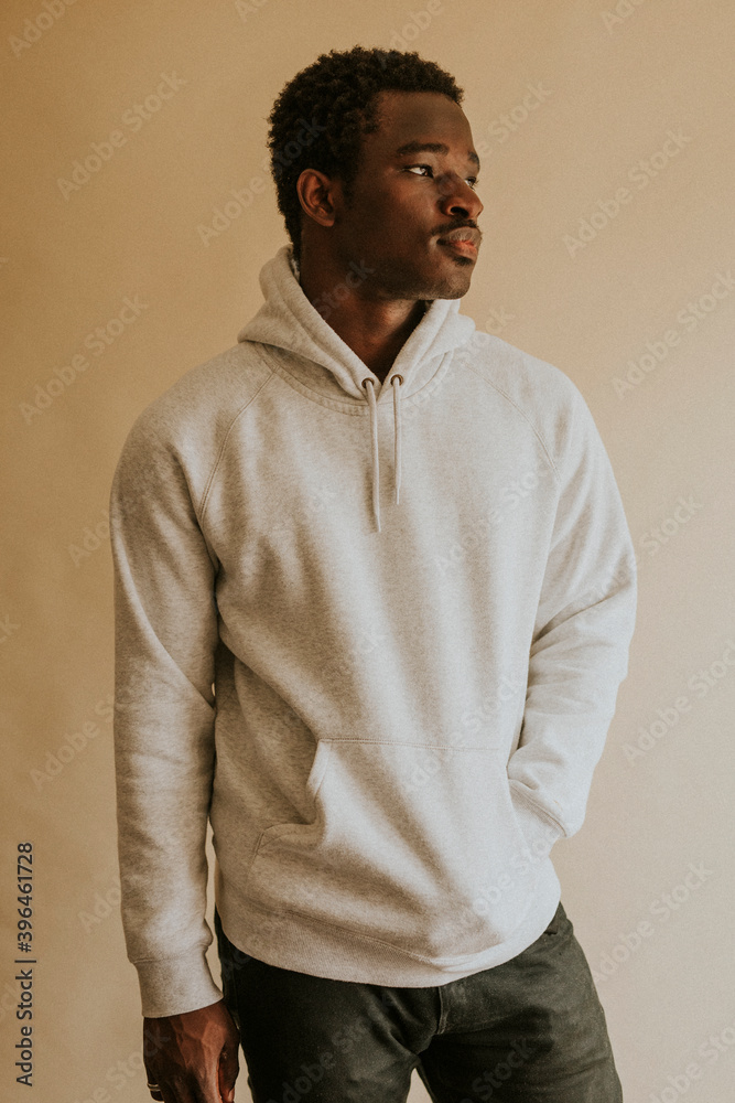 African American man in white hoodie mockup