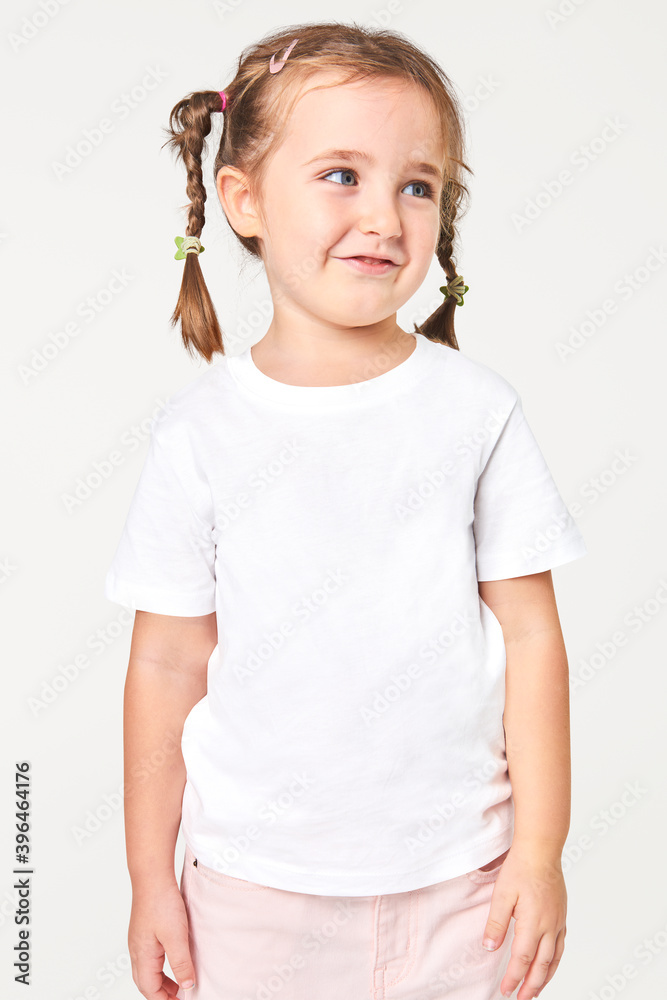 Girl's casual white t shirt studio shot