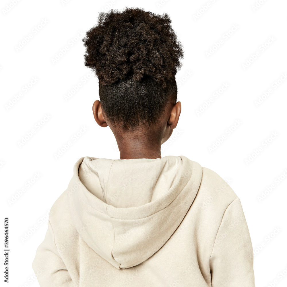 Girl in a beige hoodie rear view