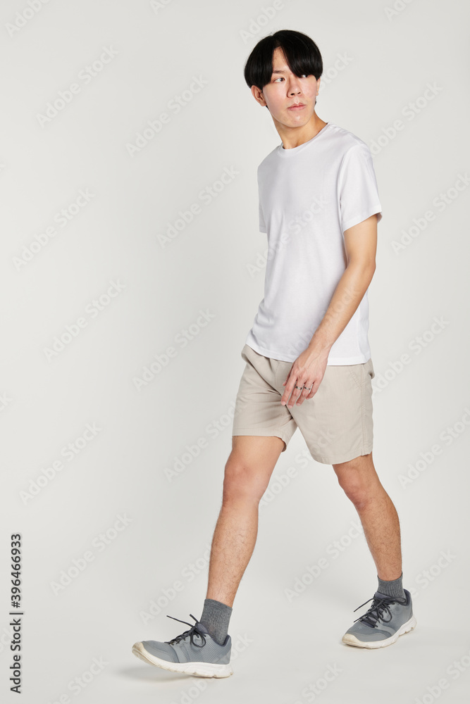 Asian man in a white t-shirt mockup