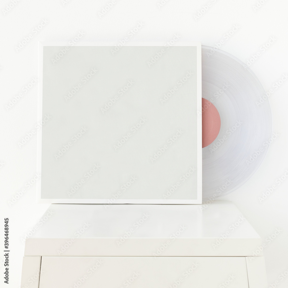 Blank white vinyl record on the table