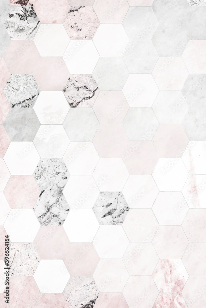 Hexagon pink marble tiles patterned background