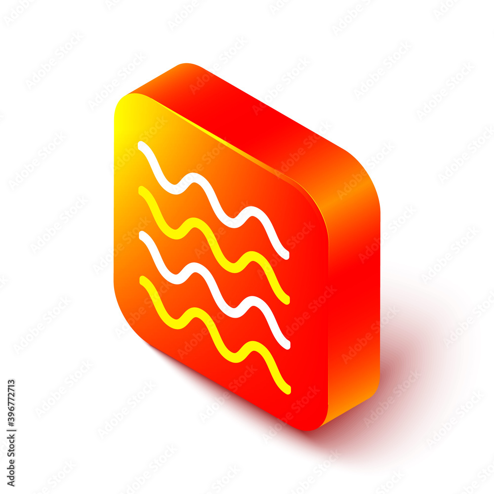 Isometric line Wave icon isolated on white background. Orange square button. Vector Illustration.