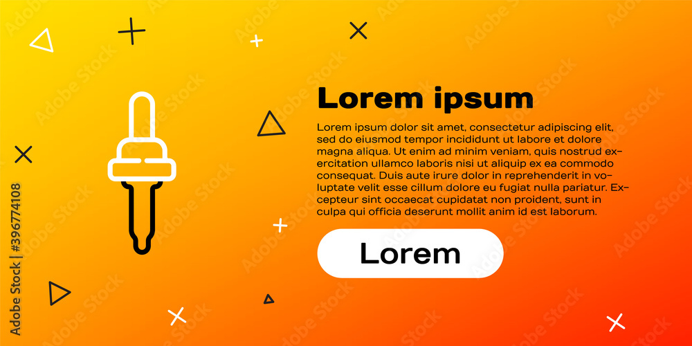 在黄色背景上隔离的Line Pipette图标。医疗、化妆品、化学实验室设备的元素
