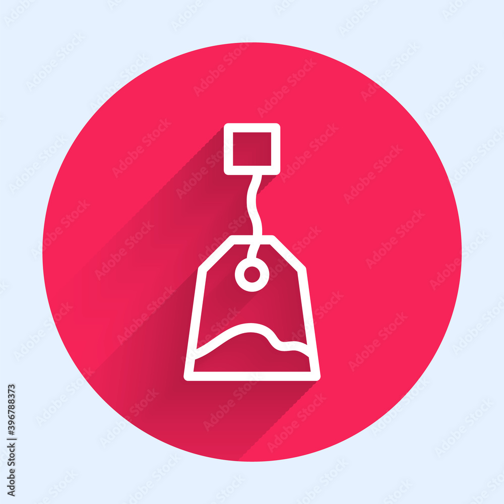 White line Tea bag icon isolated with long shadow. Red circle button. Vector Illustration.