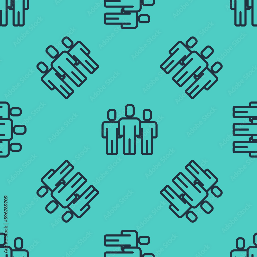 Black line Users group icon isolated seamless pattern on green background. Group of people icon. Bus