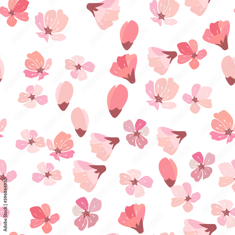 Abstract Floral Sakura Flower Japanese Natural Seamless  Background Vector Illustration