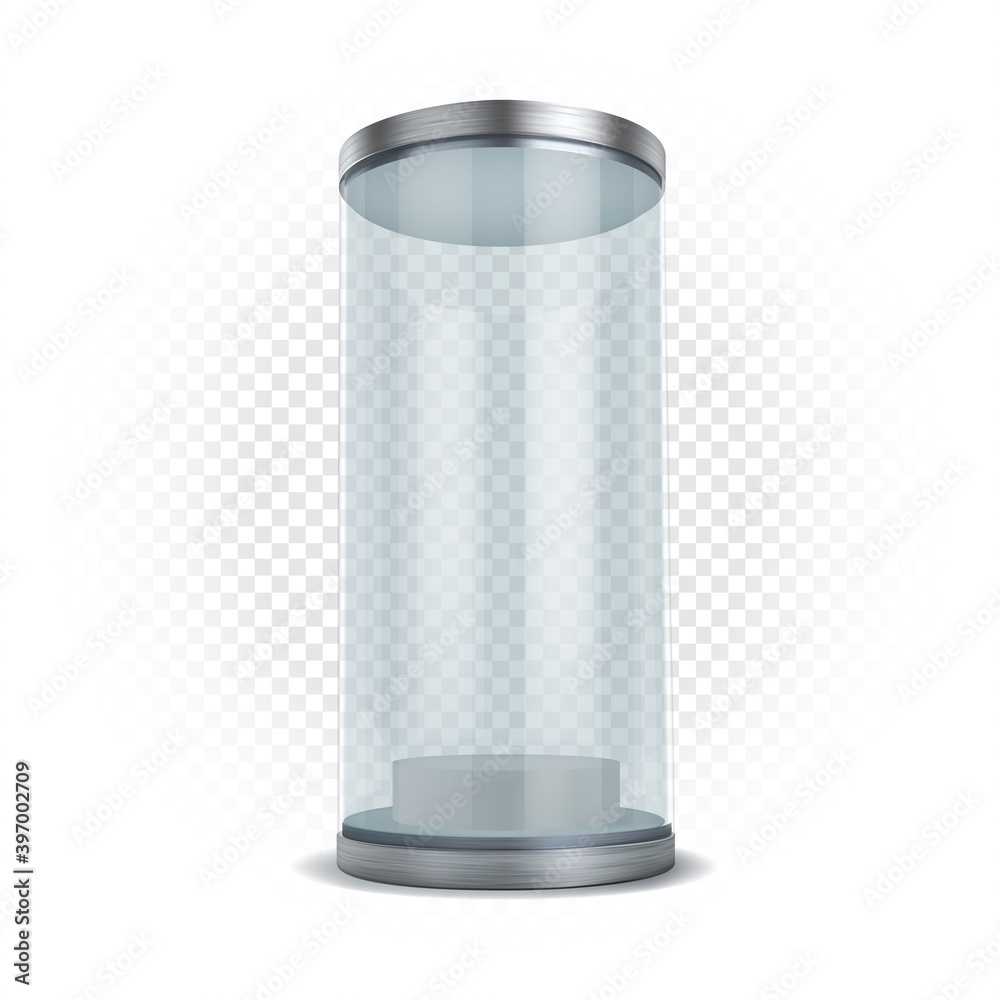 Glass, transparent showcase of an exhibition or gallery, vector layout illustration