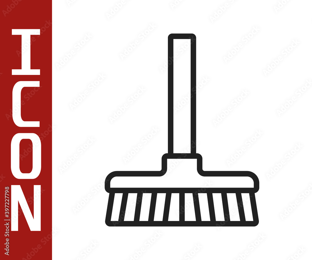 Black line Handle broom icon isolated on white background. Cleaning service concept. Vector.