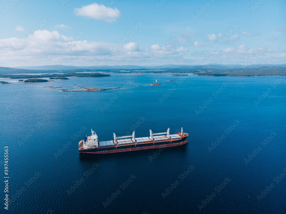 Big Bulk Carrier Ship in White Sea