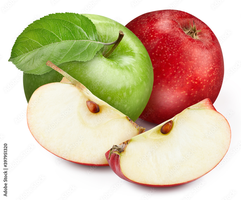 Pile of apple fruit. Red apple. Green apple. Composition with clipping path. Apple macro studio phot