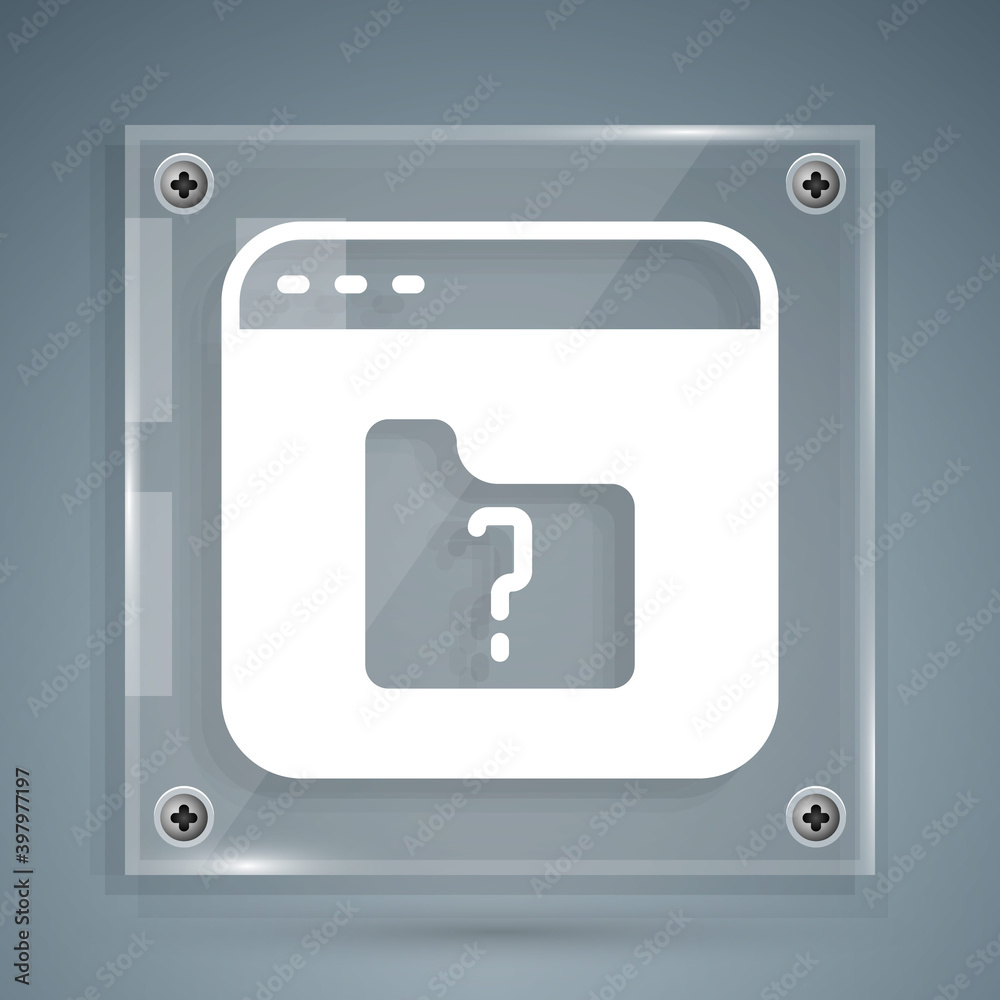 White File missing icon isolated on grey background. Square glass panels. Vector.