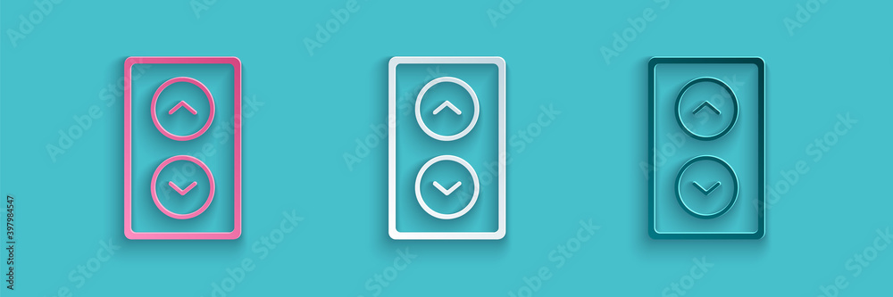 Paper cut Lift icon isolated on blue background. Elevator symbol. Paper art style. Vector.