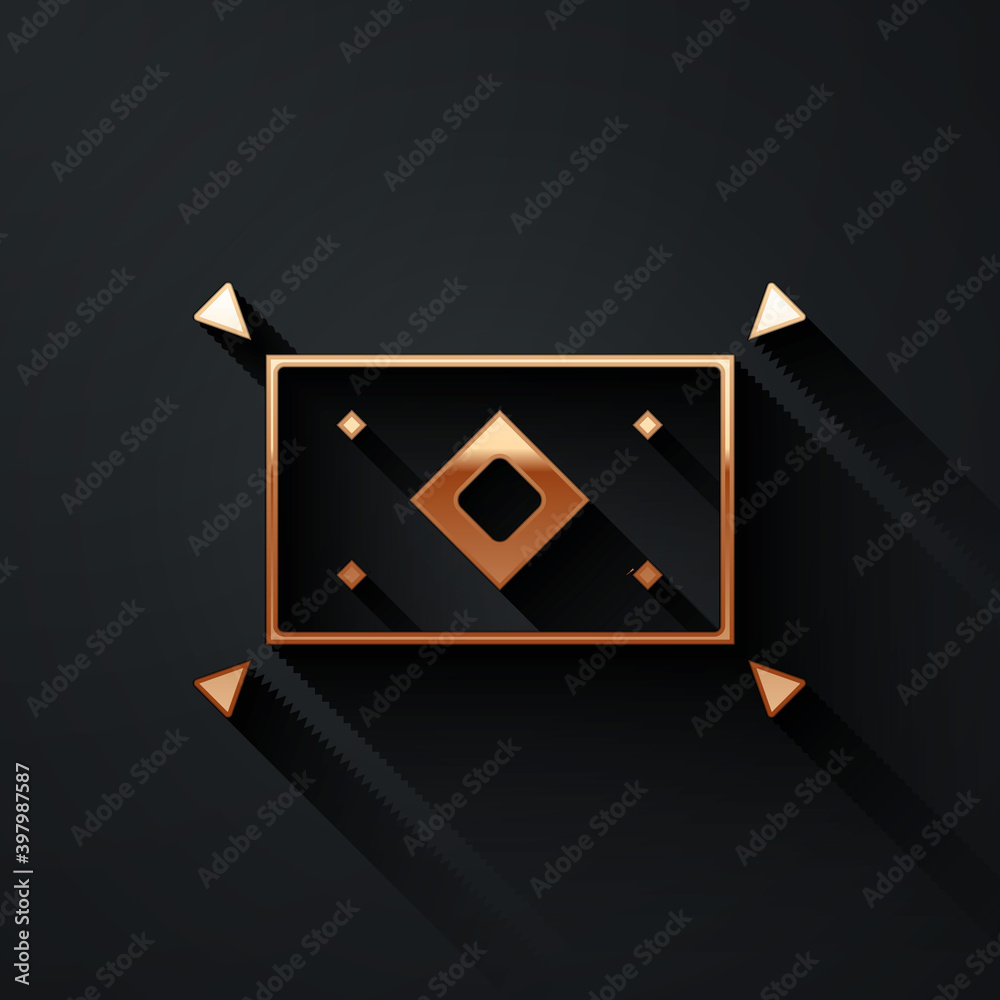 Gold Magic carpet icon isolated on black background. Long shadow style. Vector.