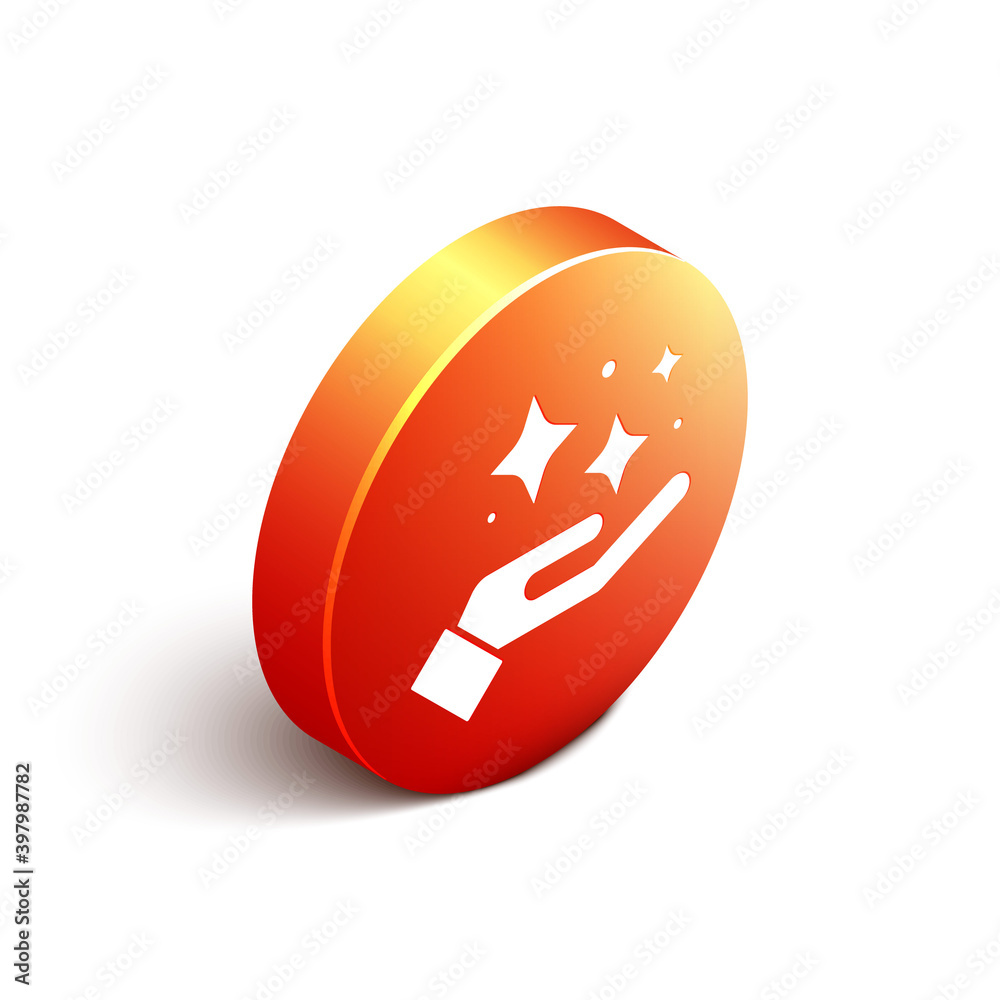 Isometric Sparkle stars with magic trick icon isolated on white background. Magic christmas decorati