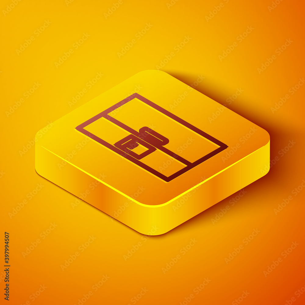 Isometric line Refrigerator icon isolated on orange background. Fridge freezer refrigerator. Househo