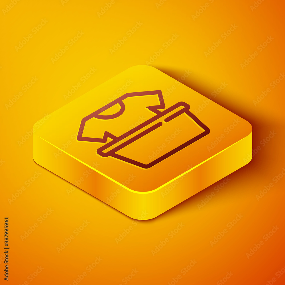 Isometric line Plastic basin with shirt icon isolated on orange background. Bowl with water. Washing