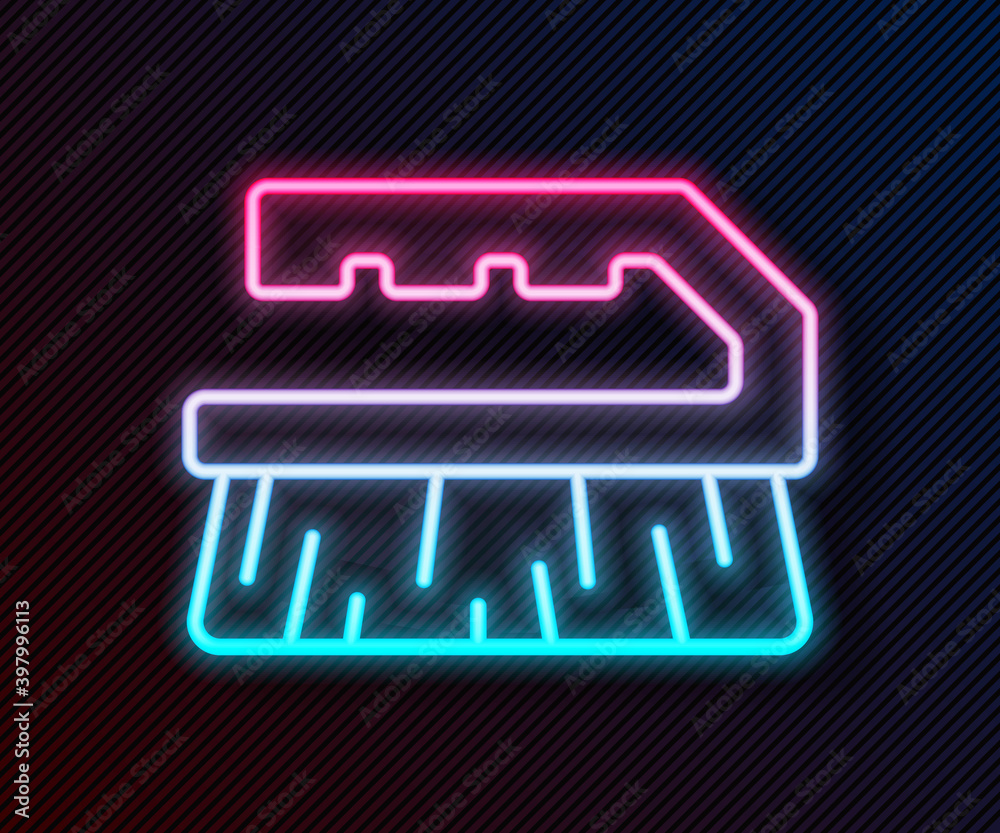 Glowing neon line Brush for cleaning icon isolated on black background. Vector.