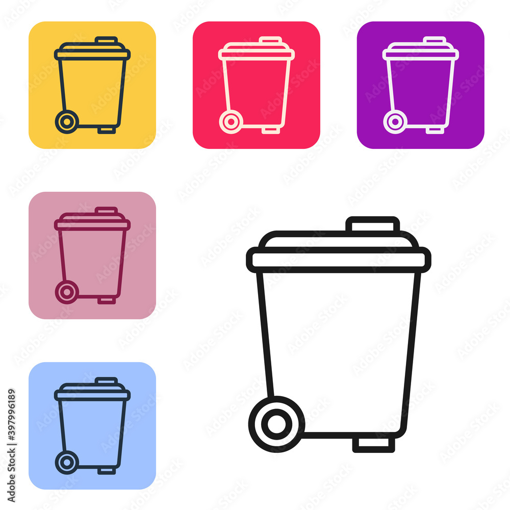 Black line Trash can icon isolated on white background. Garbage bin sign. Recycle basket icon. Offic