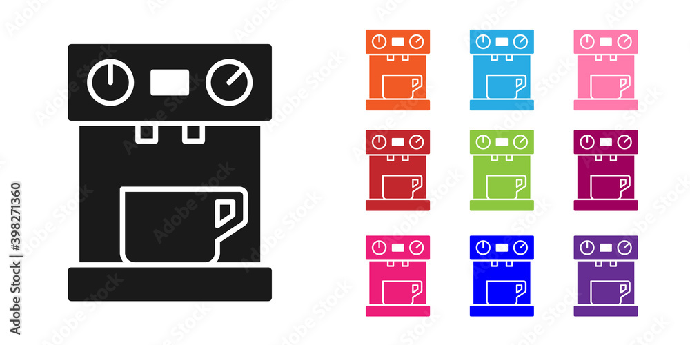 黑色咖啡机图标隔离在白色背景上。将图标设置为彩色。矢量。