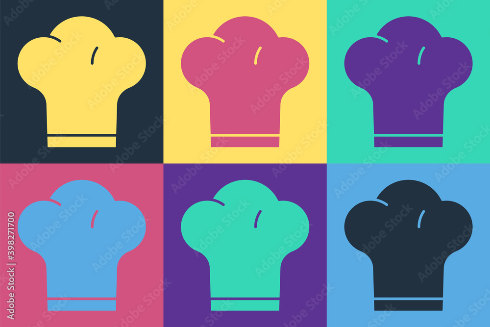 Pop art Chef hat icon isolated on color background. Cooking symbol. Cooks hat. Vector.