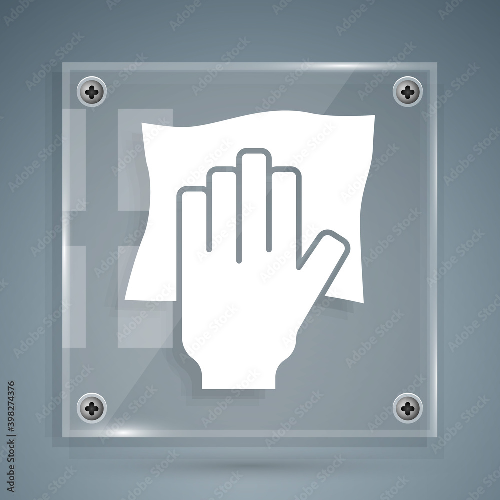 White Cleaning service icon isolated on grey background. Latex hand protection sign. Housework clean