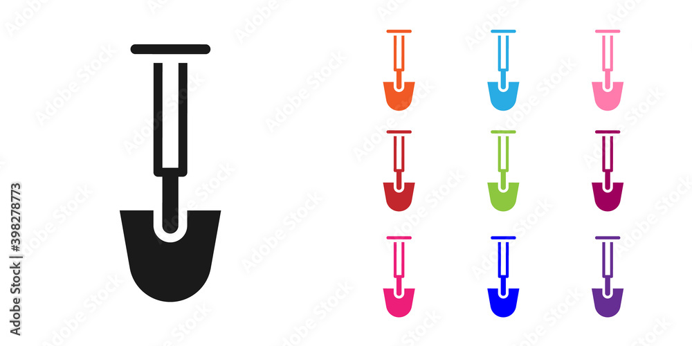 白色背景上隔离的黑色铲子图标。园艺工具。园艺、农业工具，
