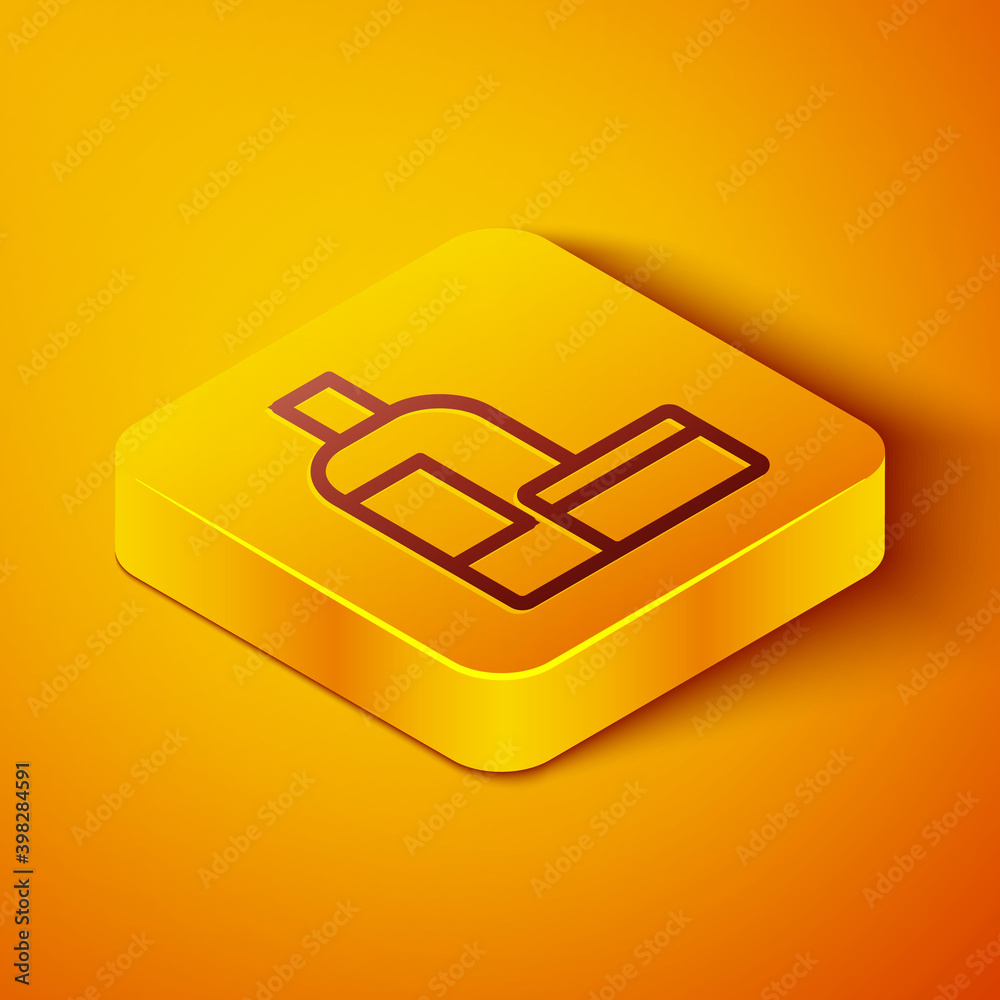 Isometric line Cream or lotion cosmetic tube icon isolated on orange background. Body care products 