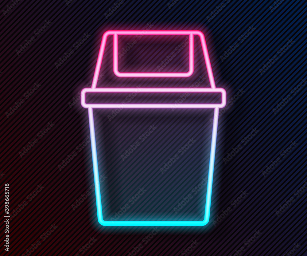 Glowing neon line Trash can icon isolated on black background. Garbage bin sign. Recycle basket icon