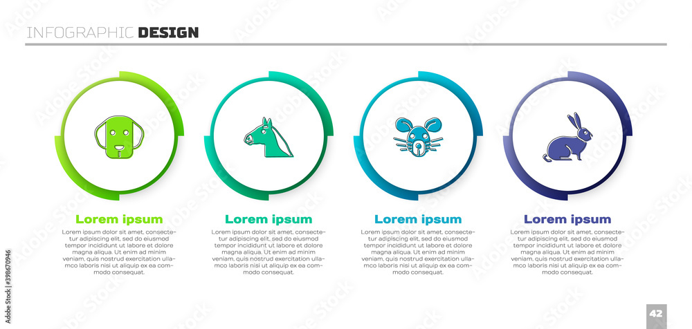 设置狗、马头、老鼠和兔子。商业信息图模板。矢量。