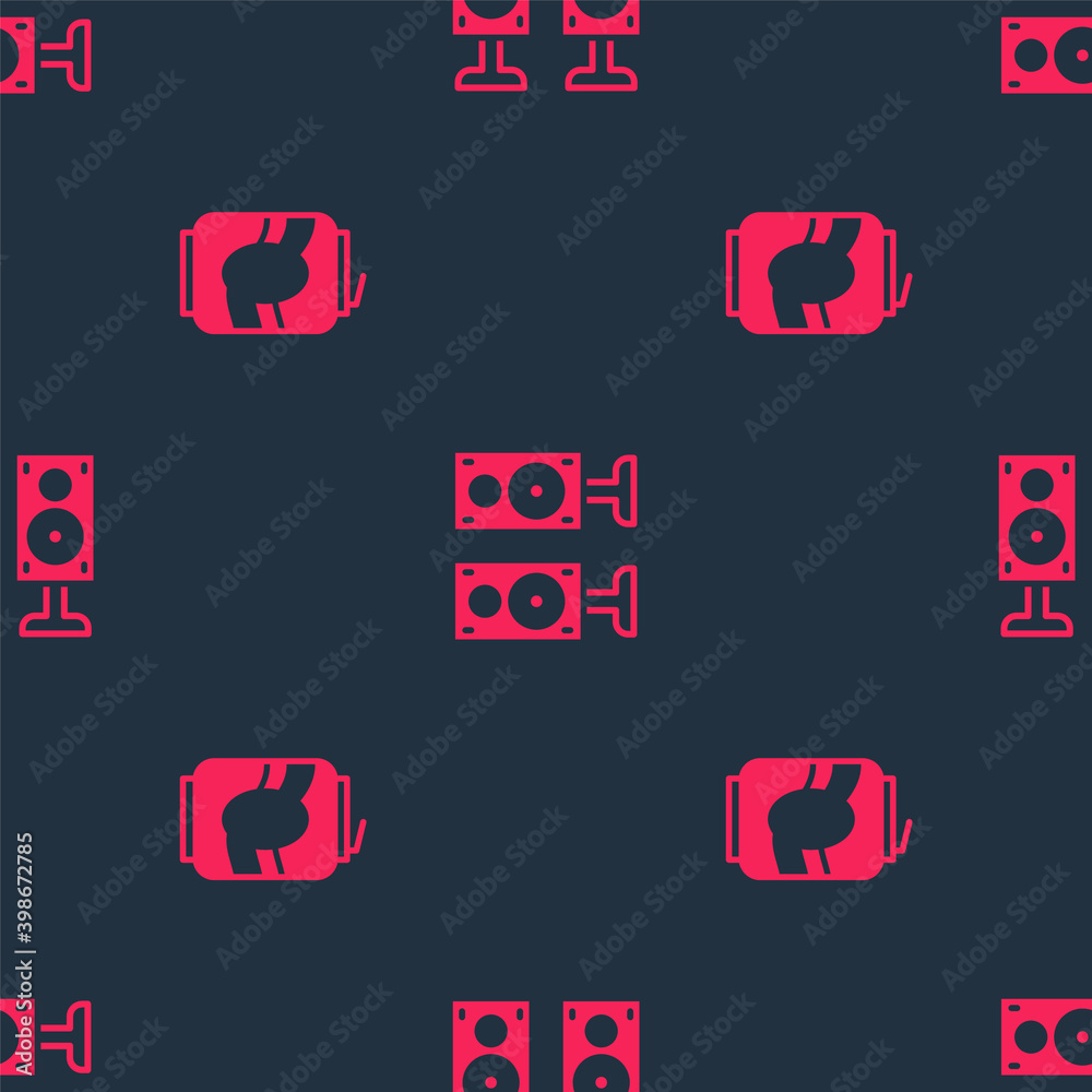 Set Soda can and Stereo speaker on seamless pattern. Vector.