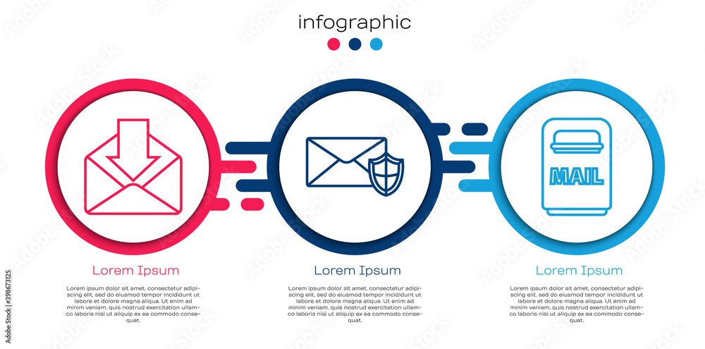 设行信封，带屏蔽和邮箱的信封。商业信息图模板。矢量
