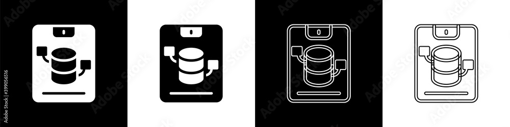 设置服务器、数据、Web主机图标隔离在黑白背景上。矢量。