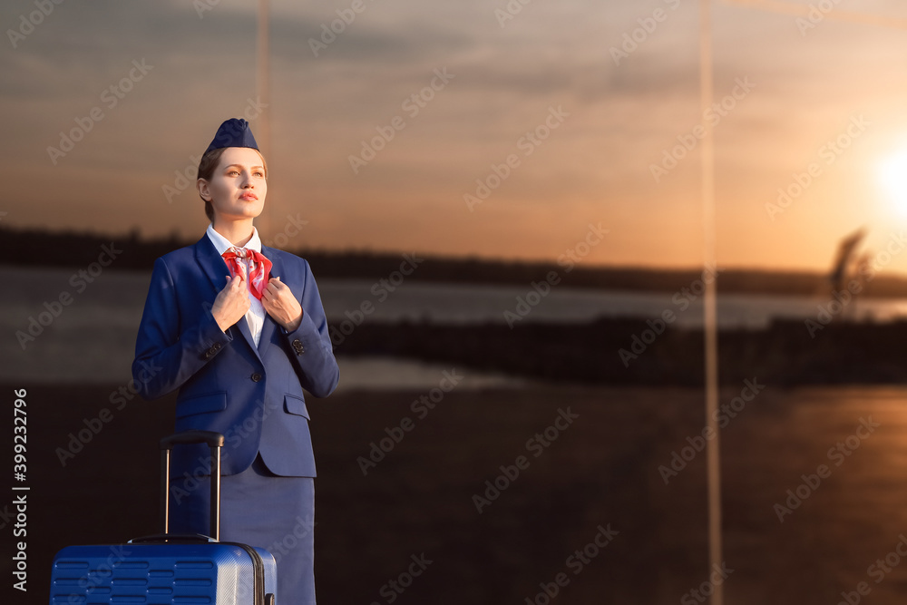 带着行李外出的年轻空姐