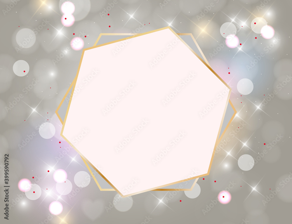 Glossy Star Background with Golden frame. Can be used for Wedding Invitation, Valentines Day Card. V