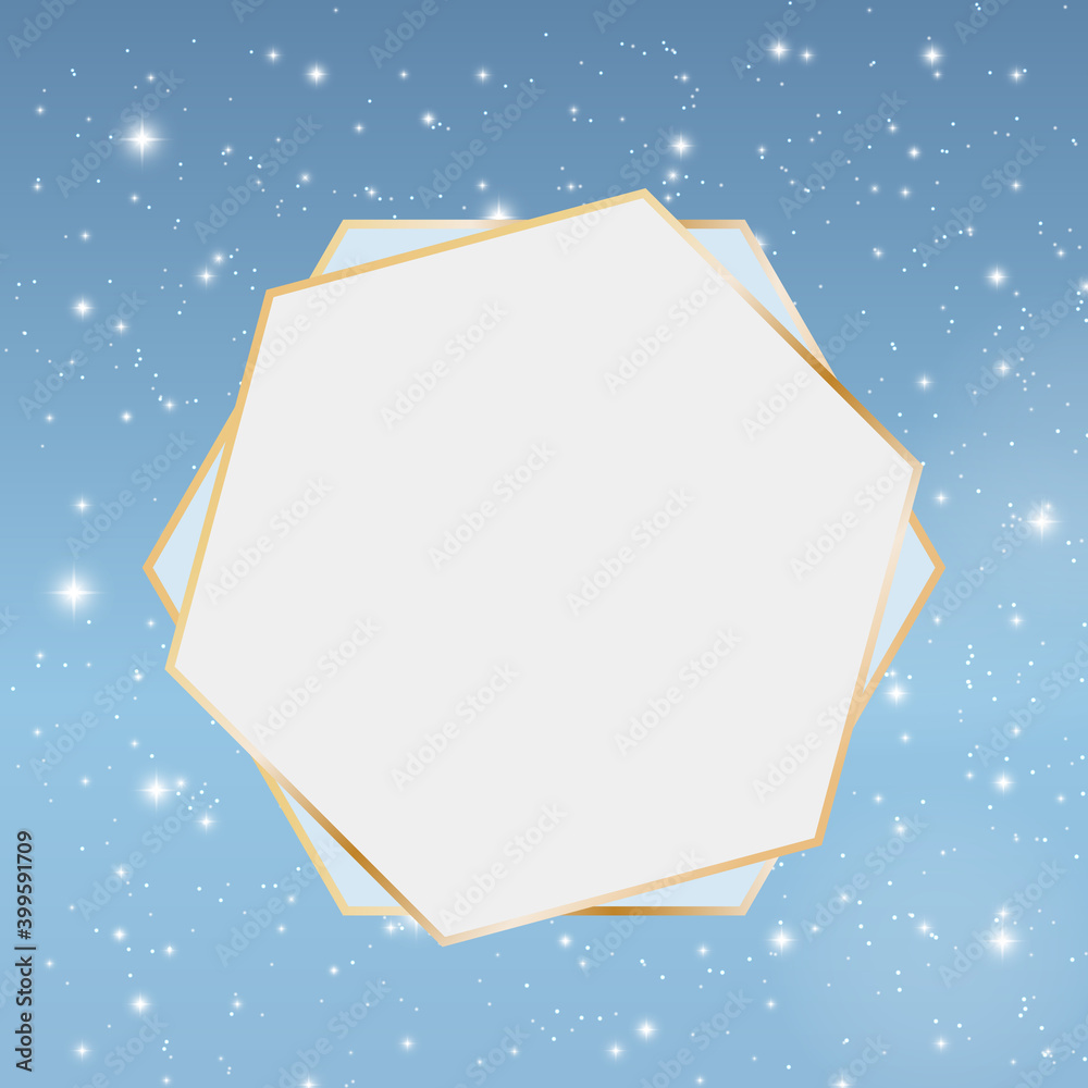 Glossy Star Background with Golden frame. Can be used for Wedding Invitation, Valentines Day Card. V