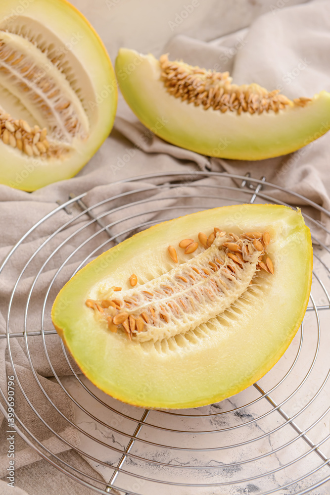 Sweet cut melon on table